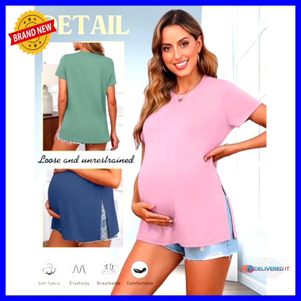 3 Pack Maternity T-Shirts Side Split Pregnancy To… - image 5
